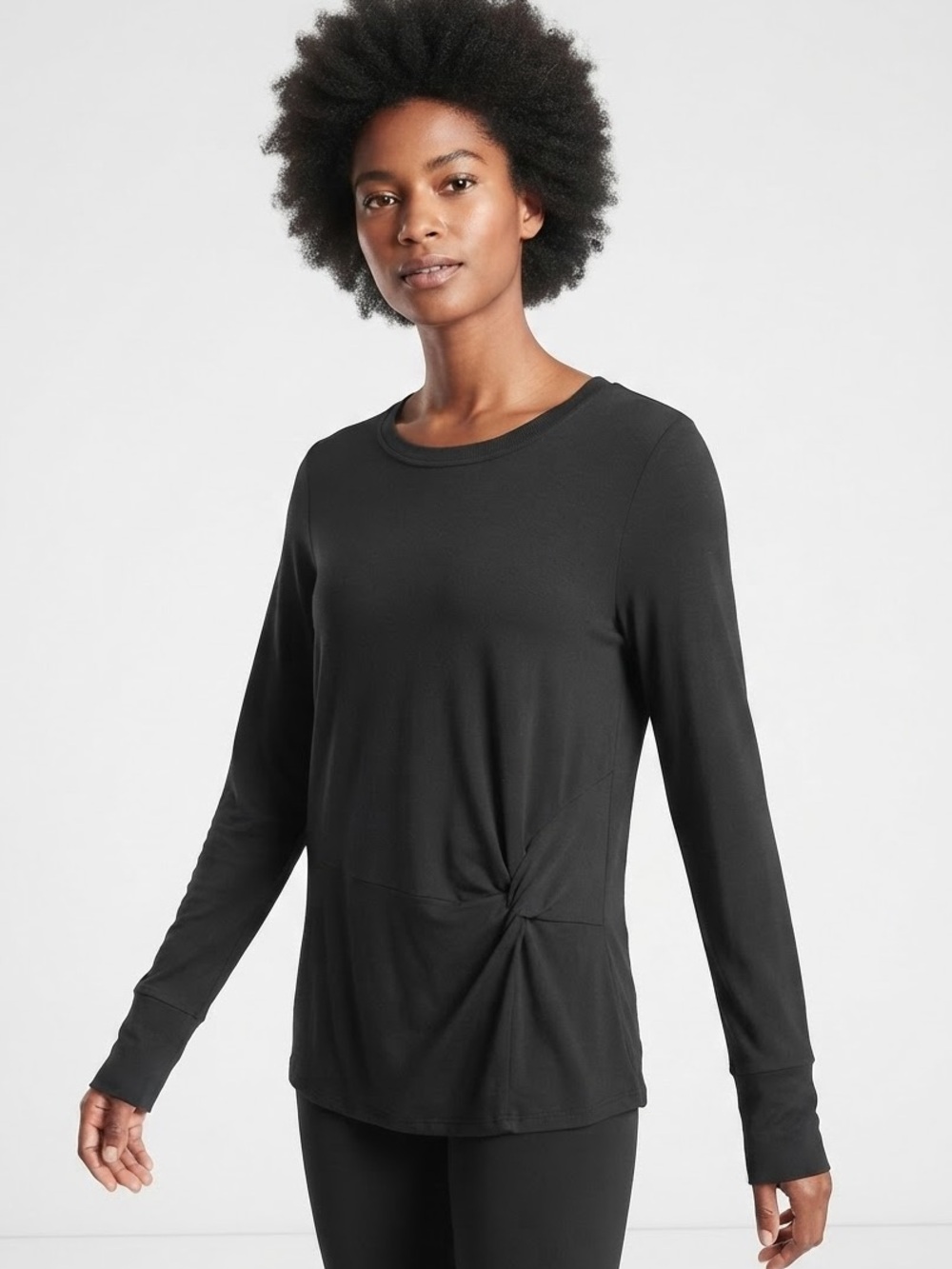 Athleta Black Nirvana Twist Front Long Sleeve Modal Top Size Medium